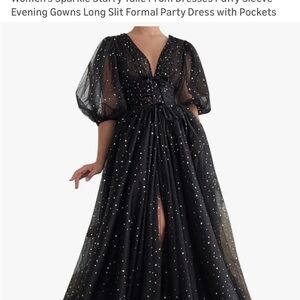 Black Starry Tulle Evening Gown
